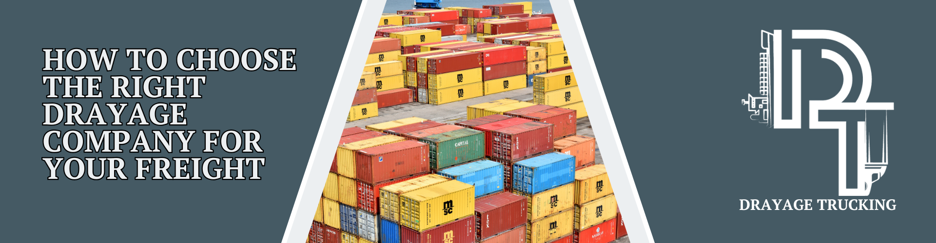 Drayage truck picking up a shipping container from a busy port terminal, representing a professional drayage company in action