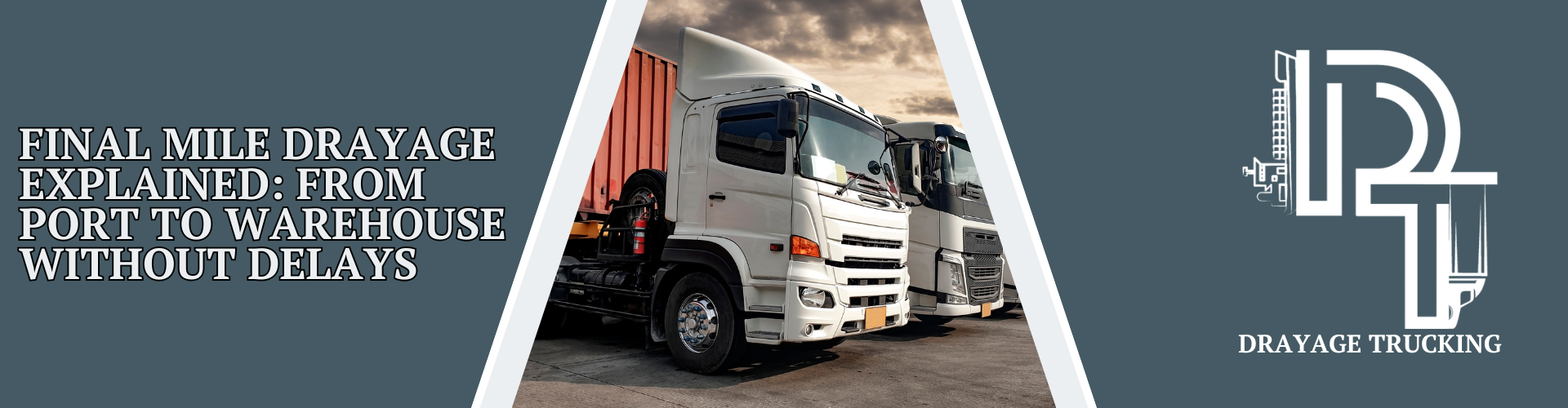 Row of drayage trucks staged at a port facility, preparing to transport shipping containers to local warehouses during the final mile of delivery.