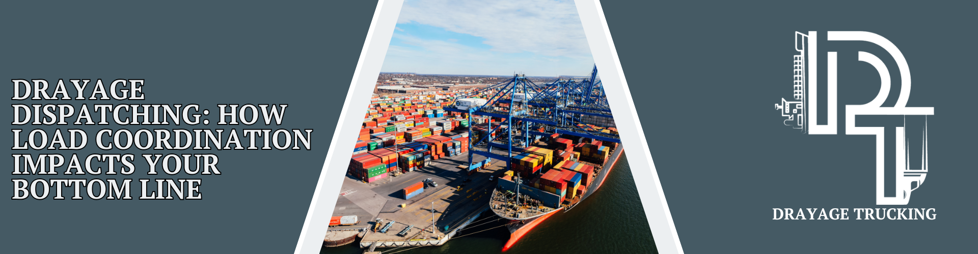 Aerial view of a busy port terminal with hundreds of colorful shipping containers and cranes, illustrating the complexity of drayage dispatching and load coordination.