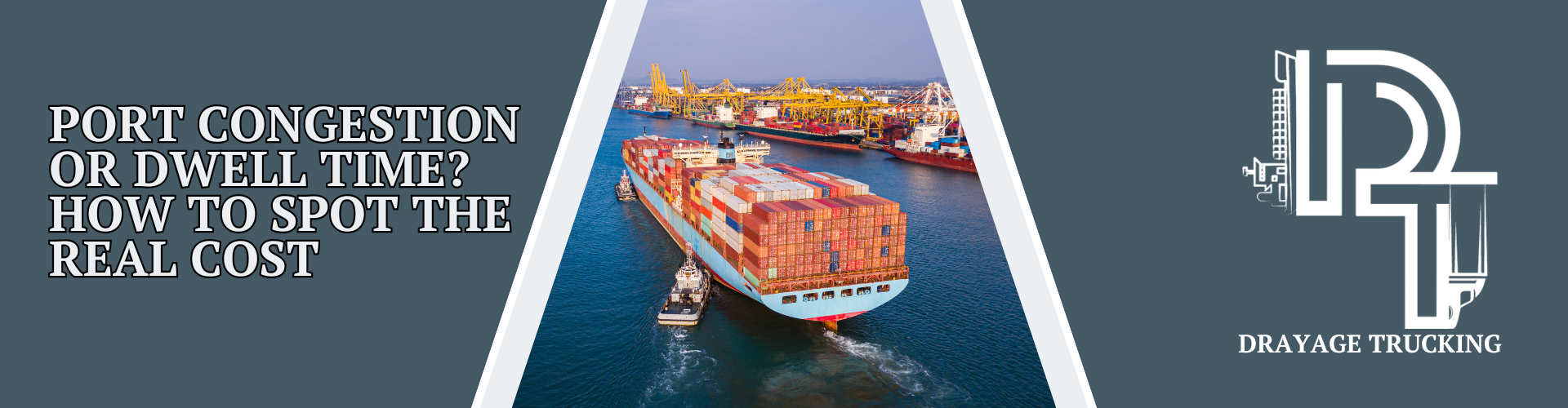 Busy Port Terminal with container stacks and waiting trucks representing port congestion and dwell time delays.
